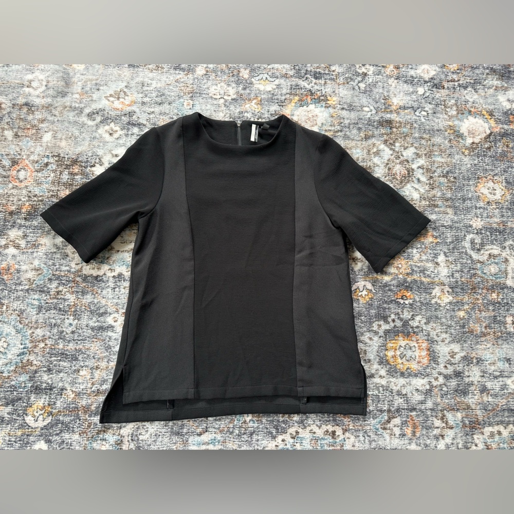 Topshop Black Mixed Material Zipper Back Blouse Top - Size 6